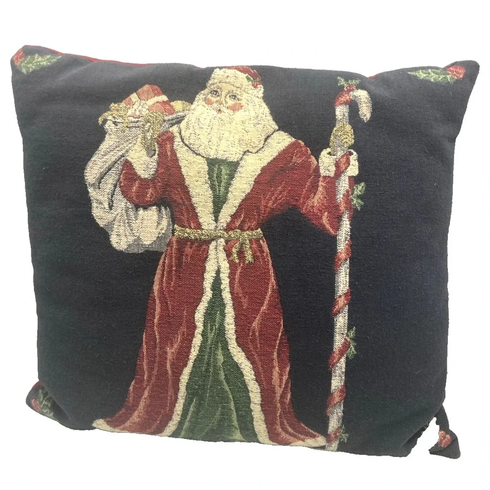 Vtg Old World Santa Claus Father Christmas Tapestry‎ Pillow 16 in x 15 in x 3 in